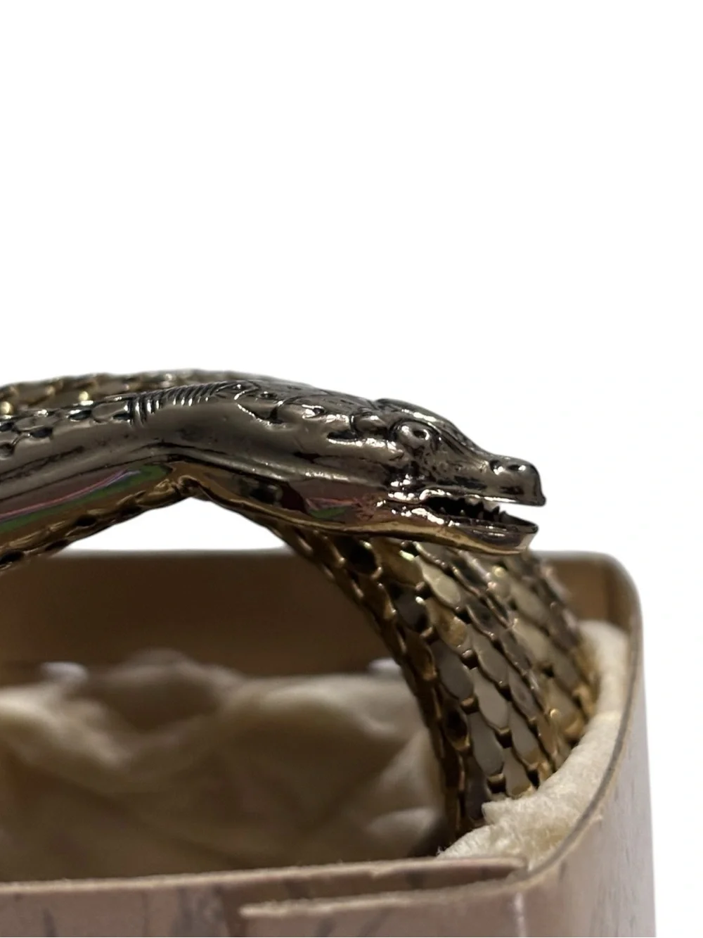 Vintage Whiting & Davis Egyptian Gold Tone Snake Triple Coil Mesh Wrap Bracelet
